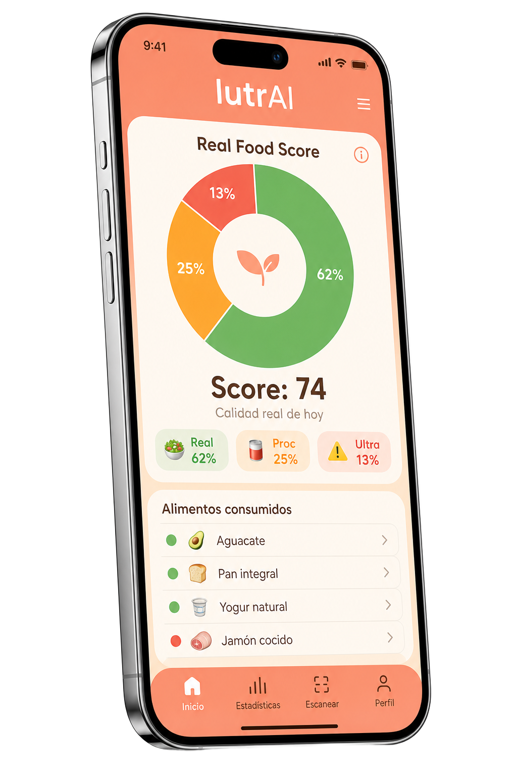 Real Food Score con donut NOVA en lutrAI.app